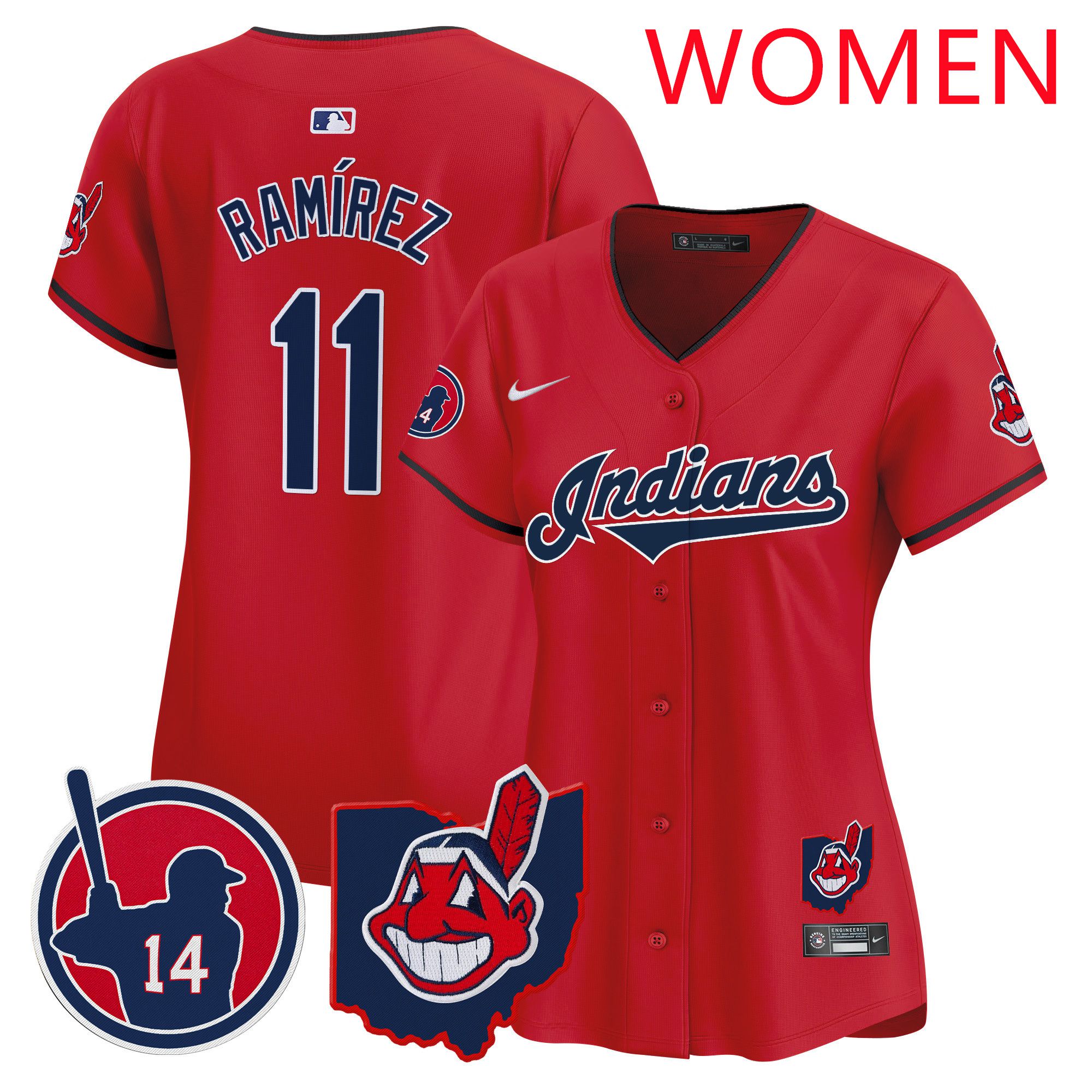 Women Cleveland Indians #11 Ramirez Red Nike 2025 Patch Vapor Premier Limited MLB Jersey